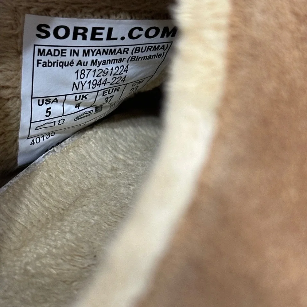 Sorel Lanner Ridge II Slippers Kids 5 Brown Suede Fleece Lined Mules NY1944-224
